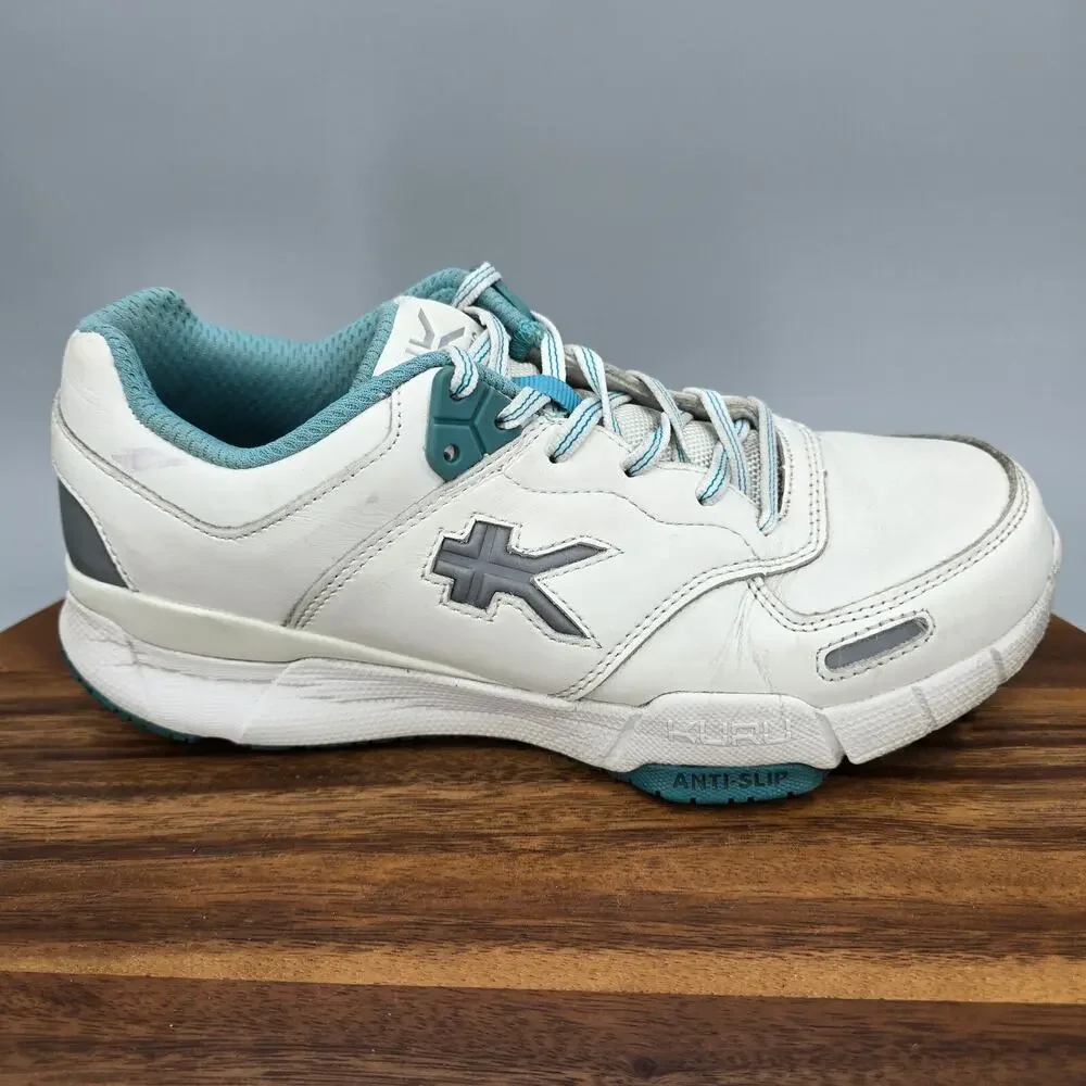 Kuru Kinetic Shoes Women's 7.5 M White Leather Slip Resistant Walking Sneakers